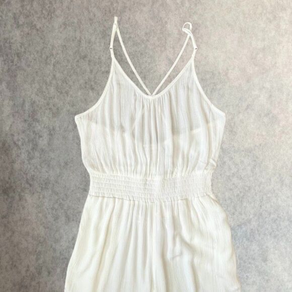 prAna Womens Swim Cover Up Size M White Wide Leg Jumpsuit Gauze Beach Swimwear - Picture 3 of 15